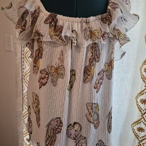 Cato Butterfly Print Ruffle Blouse